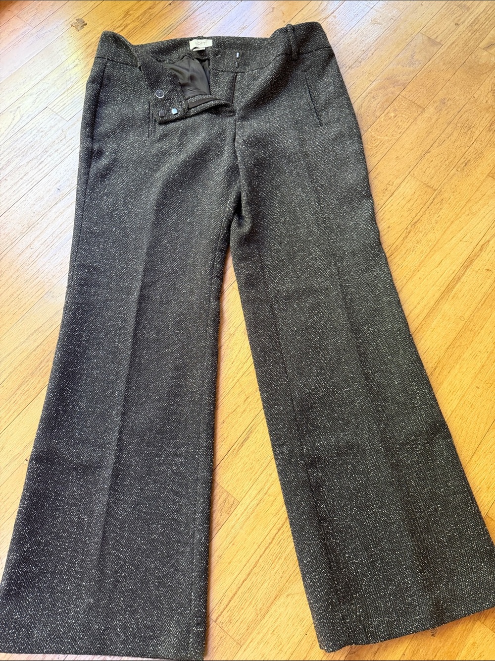 LOFT Dark Coco Brown Tweed Fully Lined Trousers